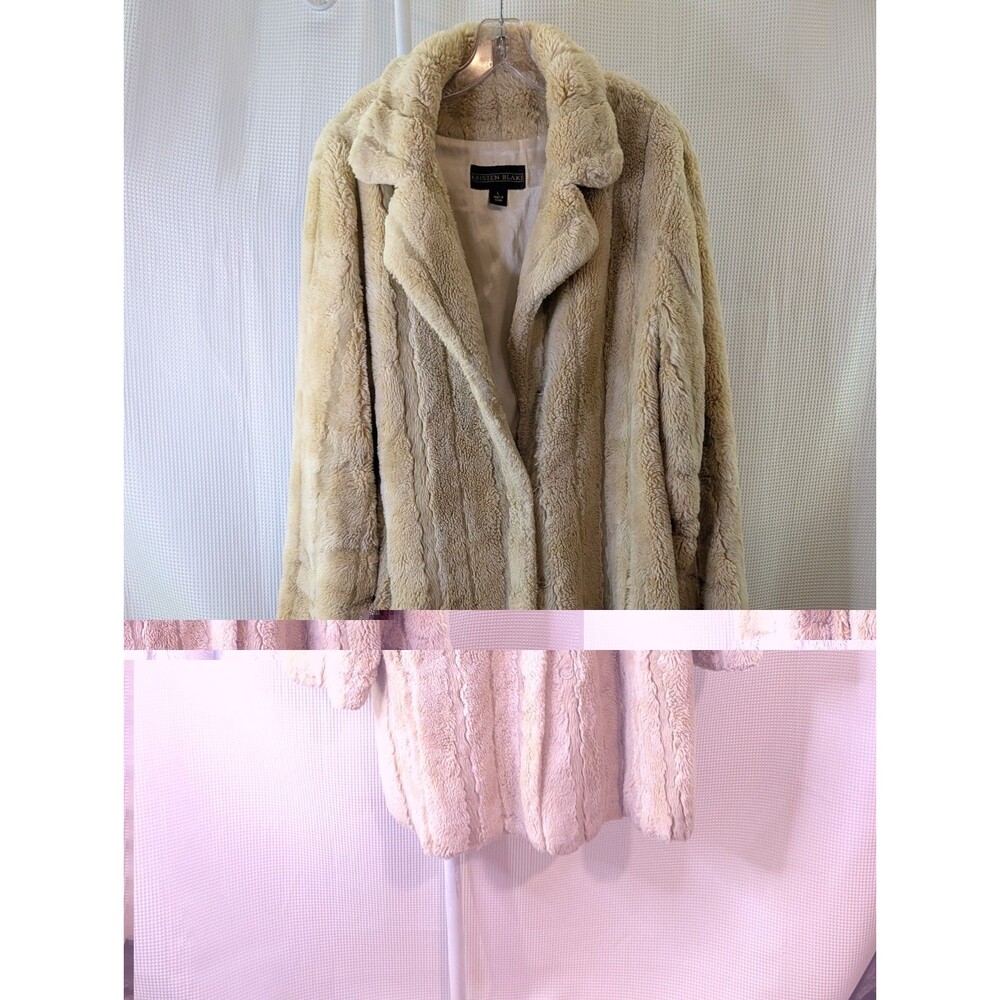 Kristen Blake Faux Fur Mid-Length Coat Beige Women's Size L Vintage Y2K (L11)